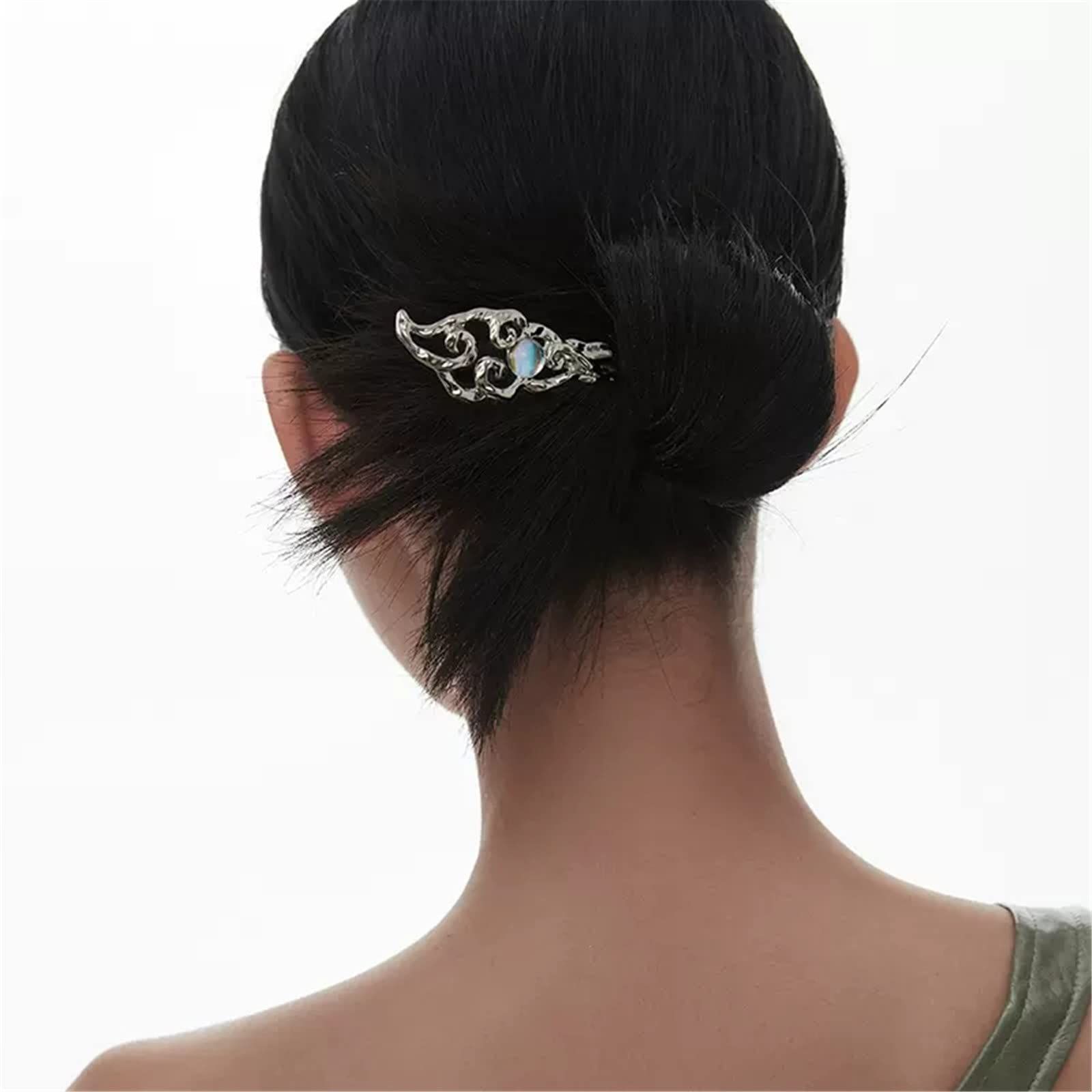 Chinese Hair Stick Moonstone Hairpin With Cloud Pattern Coiffure Hairpin for Women Lady, 1 Count (Pack of 1), Silver — image 2