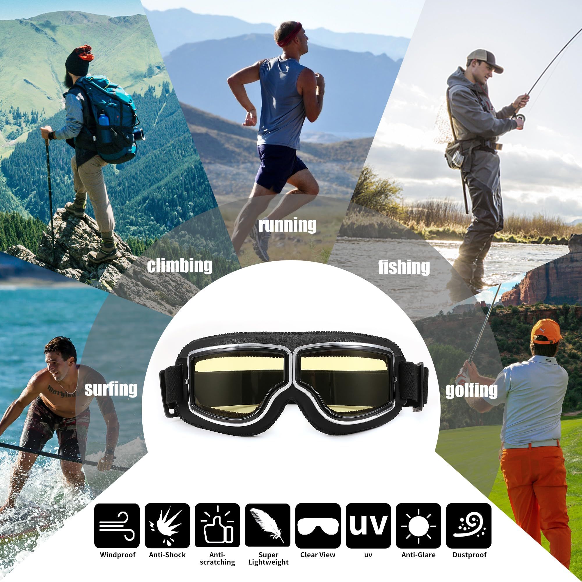 Motorcycle Goggles Vintage Anti Fog Pilot Style Leather Riding Glasses Safety Sport Motorcycle goggles โ image 3