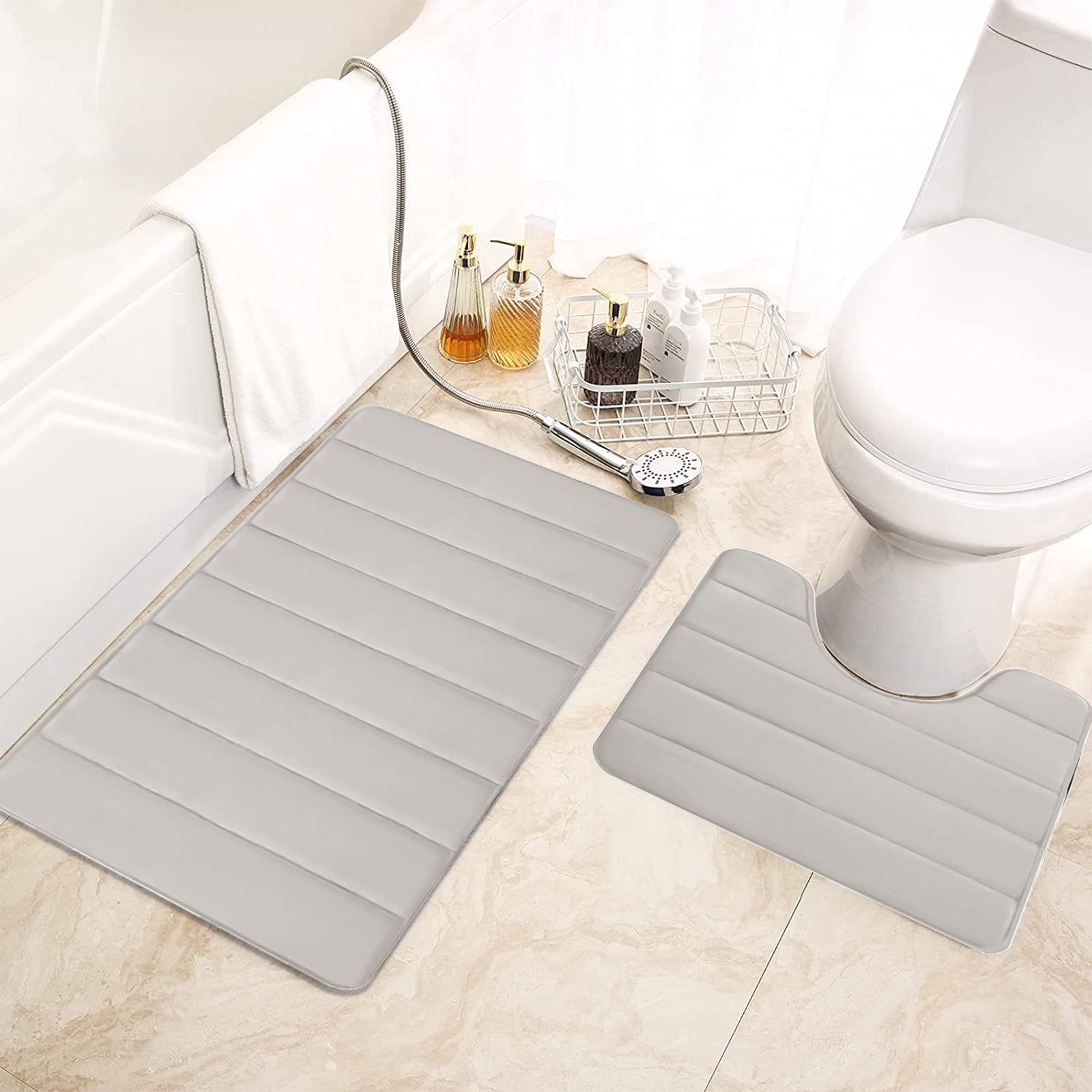 Memory Foam Toilet Rug, Non-Slip Bathroom Rugs, Toilet Rugs U Shaped Washable, Commode Contour Rug, Soft Comfortable Super Water Absorption #2_Beige β image 6