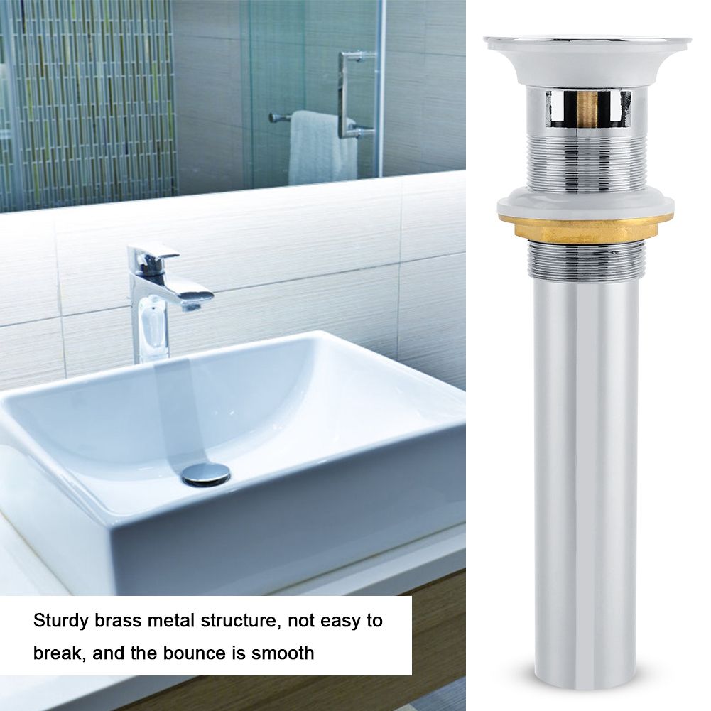 G1-1/4" Brass Bathroom Basin Sink Pop Up Drain Assembly with Overflow (Silver Chrome) — image 4