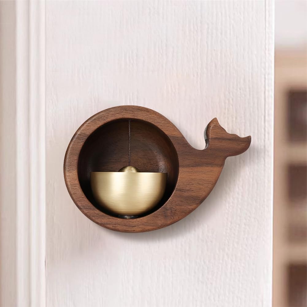 1 Piece Vintage Wooden Door Bell with Copper Chime and Magnetic Mount for Entryways and Bedrooms, Walnut Whale Design โ image 5