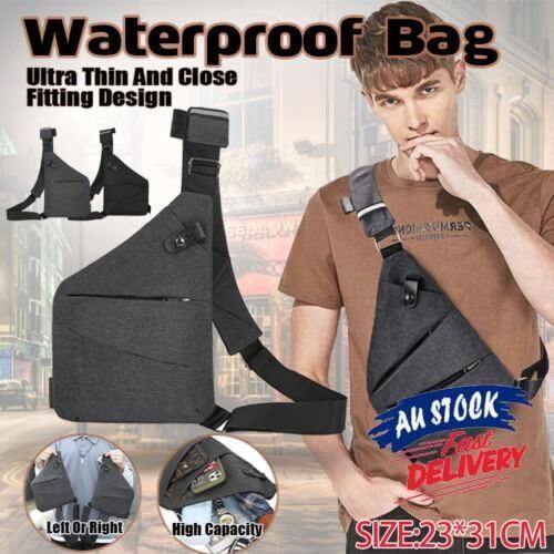 Waterproof Bag Personal Anti Theft Shoulder Man Pocket Portable Chest Travel Grey - Grey Left — image 2