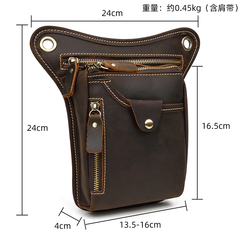 Coffee-brown Vintage Crazy Horse Leather Drop Leg Bag Waist Pack Thigh Pouch for Motorcycling Hiking and Travel Multipurpose Organiser — image 3