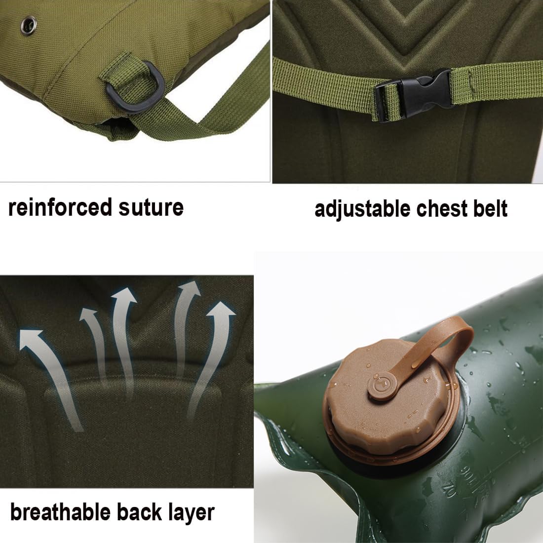 Water Bag–Water Storage–Hydration Backpack–Camping & Hiking–Food Grade Portable Water Bag–3L–Military Green — image 4