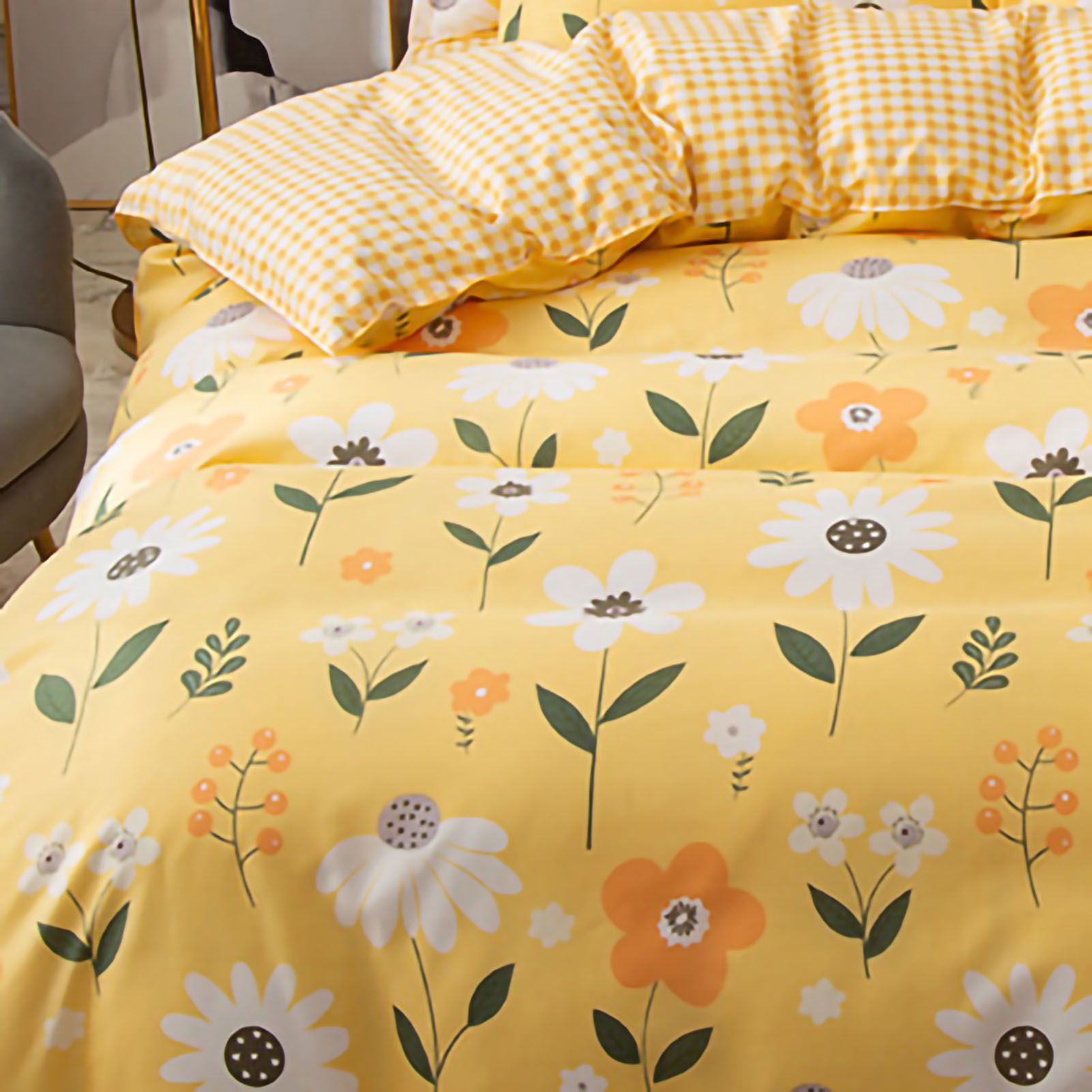 Skin Friendly Quilt Cover Thickened Polyester Soft Brushed Duvet Cover Quilt Bedding for Dormitory Bedroom Yellow Flowers 180x220cm โ image 3