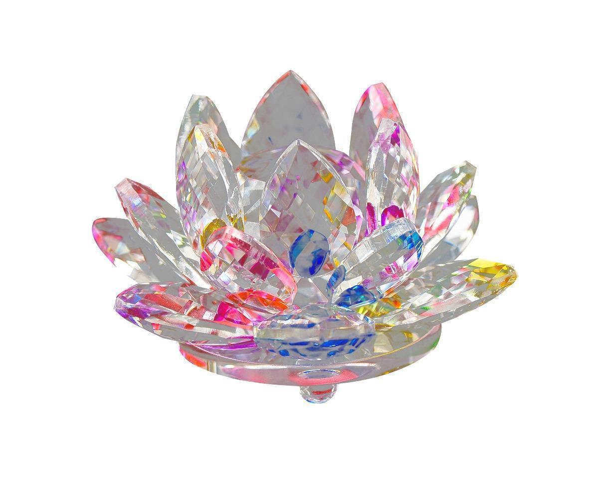 Artificial Quartz Crystal Lotus Flower Figurine Wedding Party Decor Souvenir-Colorful