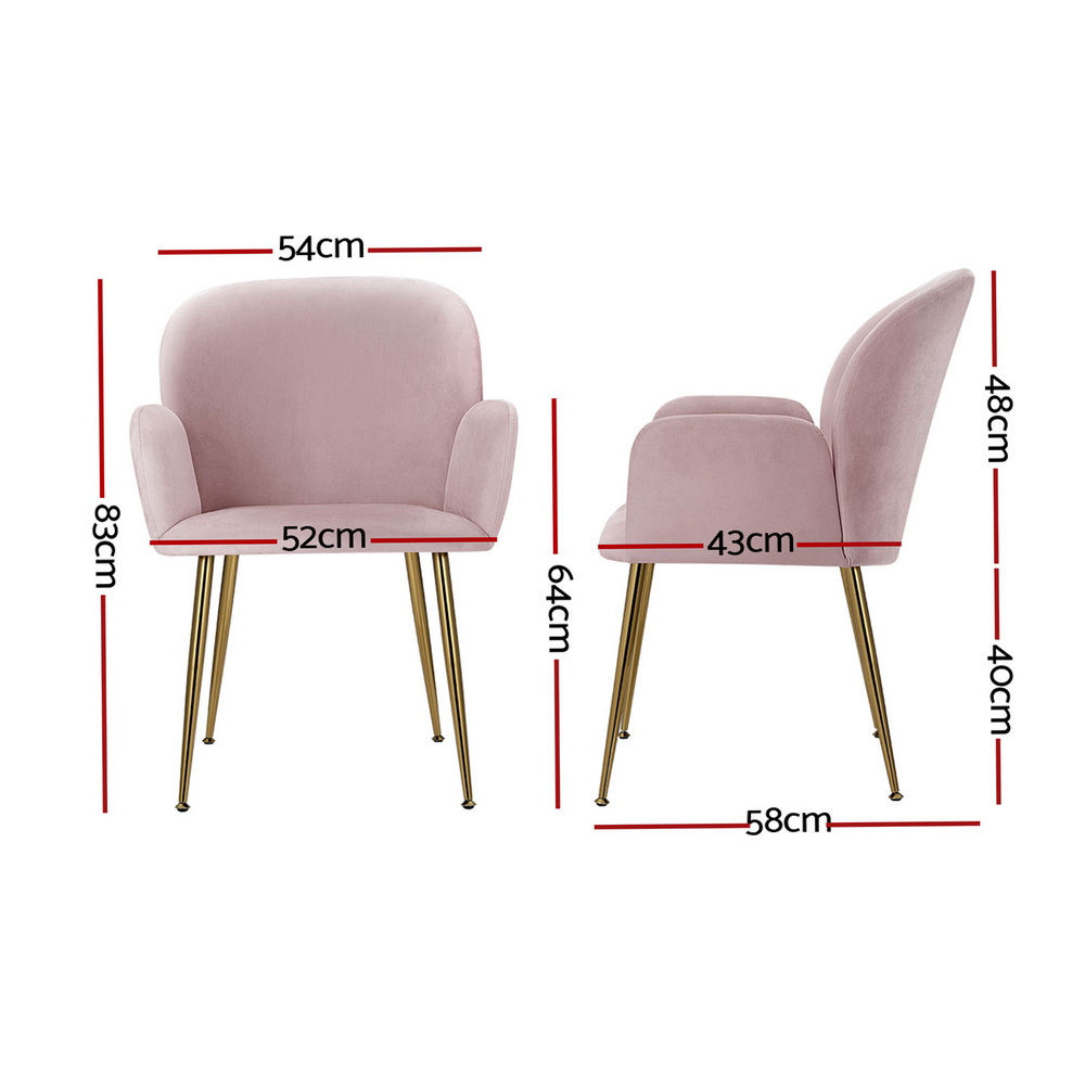 Artiss Dining Chairs Set of 4 Velvet Armchair Pink — image 2