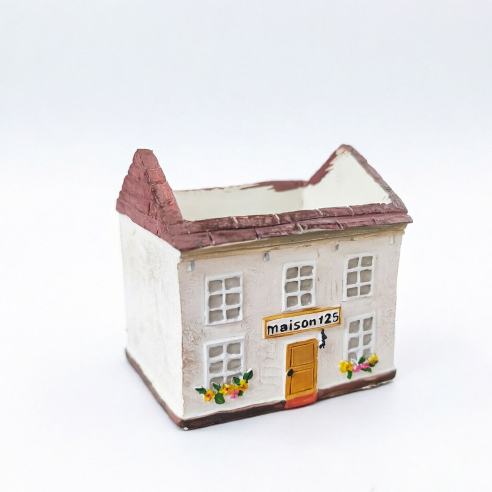 Mini House Square Cottage Planter - Vintage Resin Succulent Pot with Red Roof, Cute Cottage Garden Ornament for Desk, Patio, and Indoor Plant Display