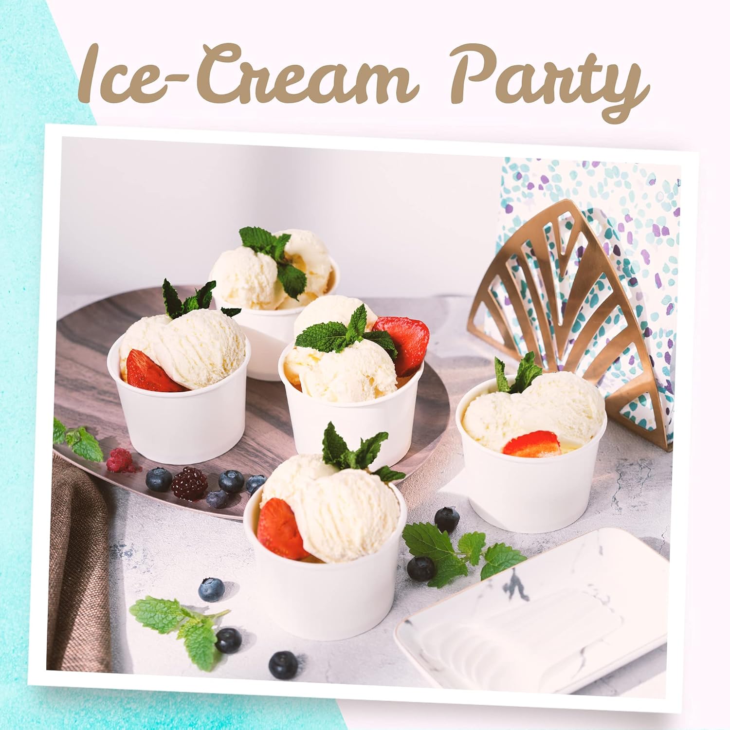 Paper Ice Cream Cups - 50-Count 9-Oz Disposable Dessert Bowls for Hot or Cold Food, 9-Ounce Party Supplies Treat Cups for Sundae, Frozen Yogurt, Soup, White — image 2