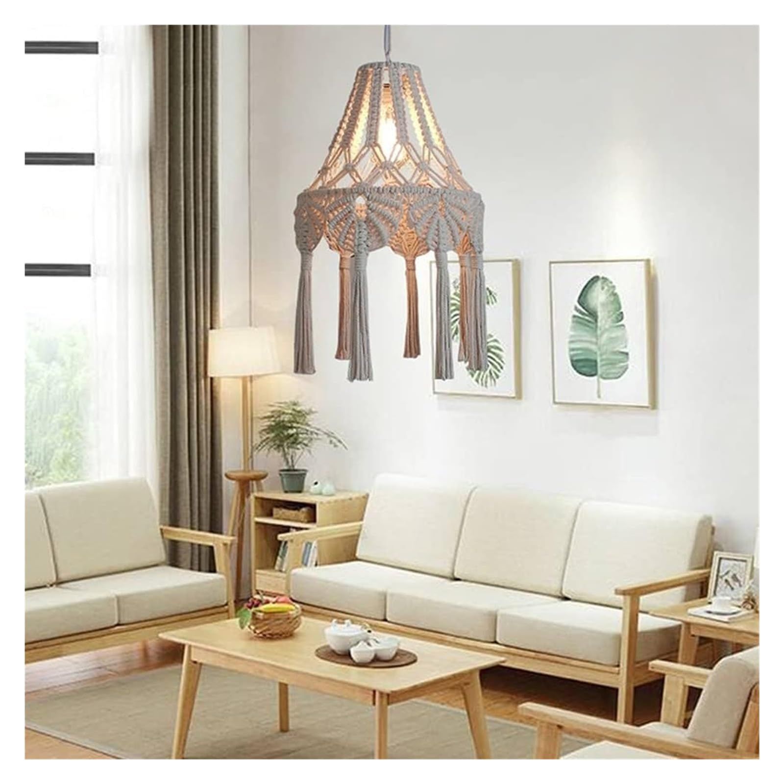 woven cotton rope ceiling lampshade, farmhouse countryside style bedroom living room dining room kitchen pendant light — image 4