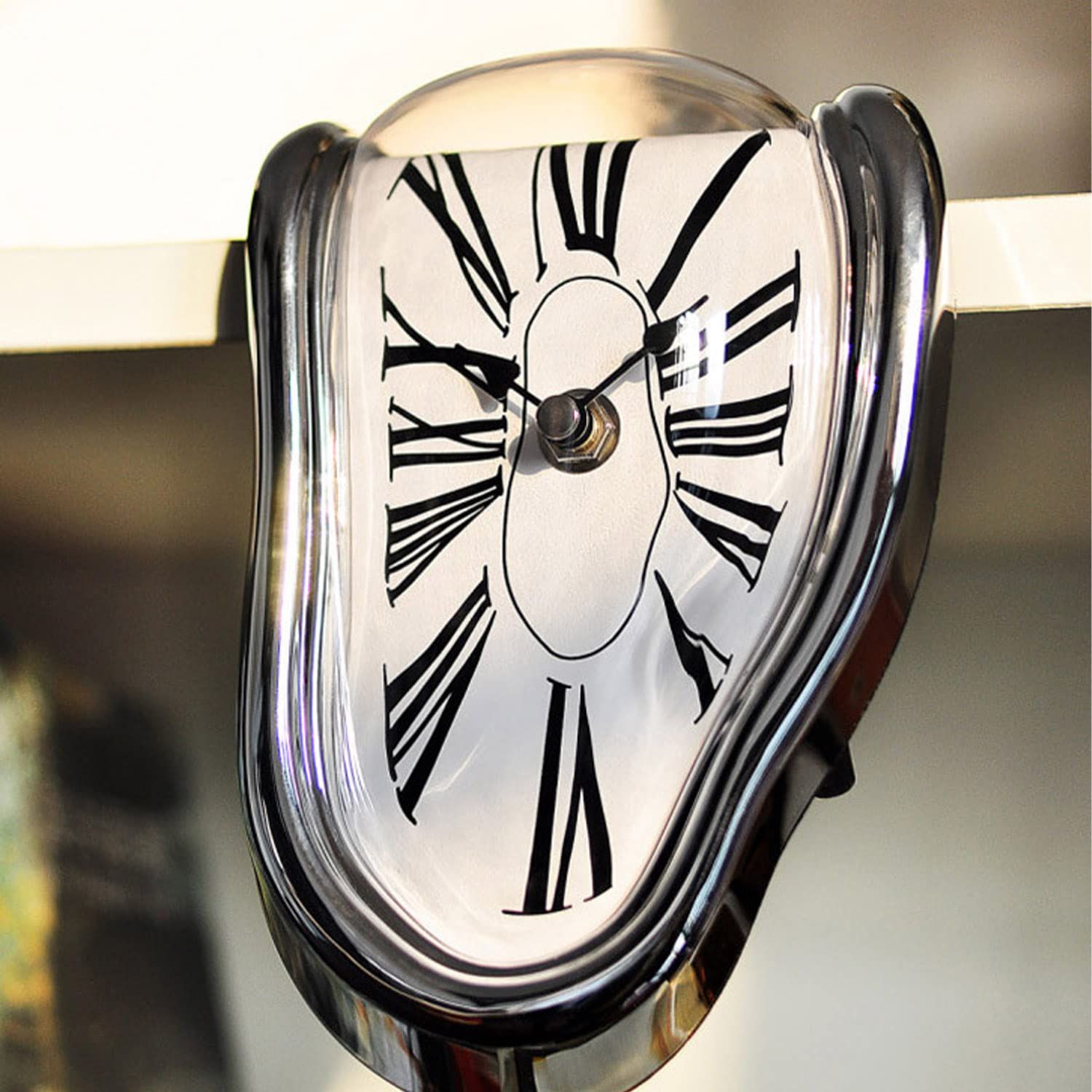 Melting Clock, Watch Melted Wall Clock for Decorative Home Office Shelf Desk Table Funny Creative Gift Gold — image 2