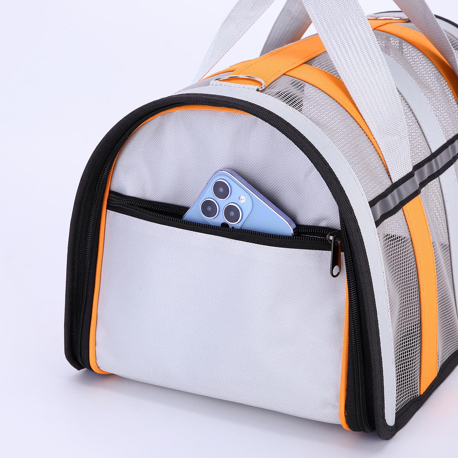 Size M Orange And Grey Foldable Pet Carrier Bag - Lightweight, Breathable, and Spacious for All Seasons — image 4