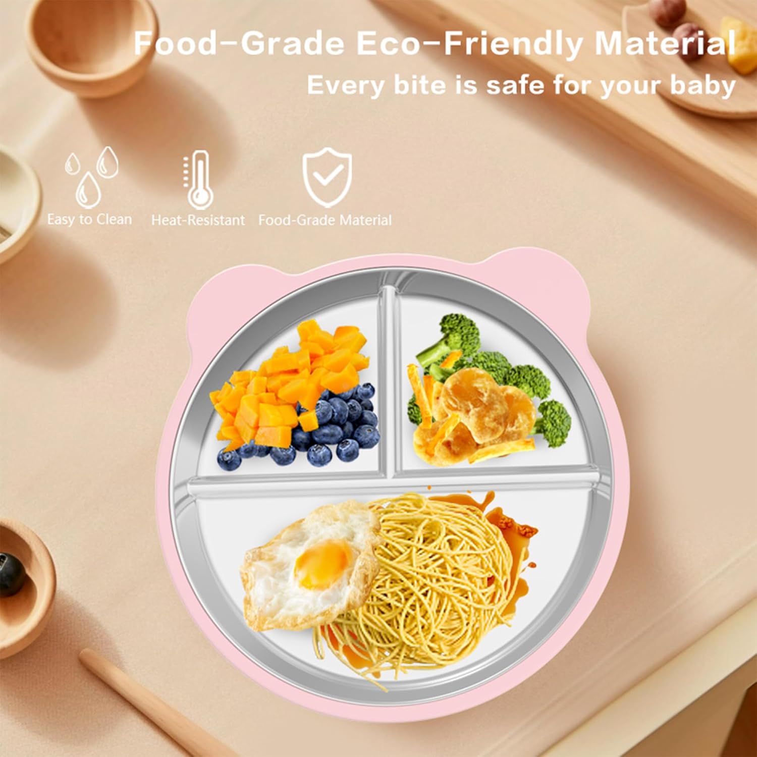 Silicone Stainless Steel Dinner Plate, 9-Inch Portion Control Plate, Balanced Lunch for Weight Loss and Diabetic Diets, Camping Metal Divider Plate (Round โ image 2