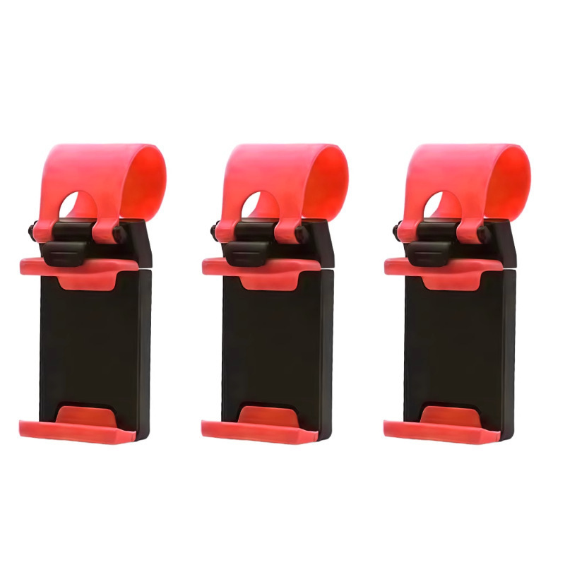 Steering Wheel Phone Mount Red（Pack of 3）- ABS Plastic Car Phone Holder with Silicone Grip, Universal 4-6 Inch Smartphone Clip for Navigation, Hands-Free