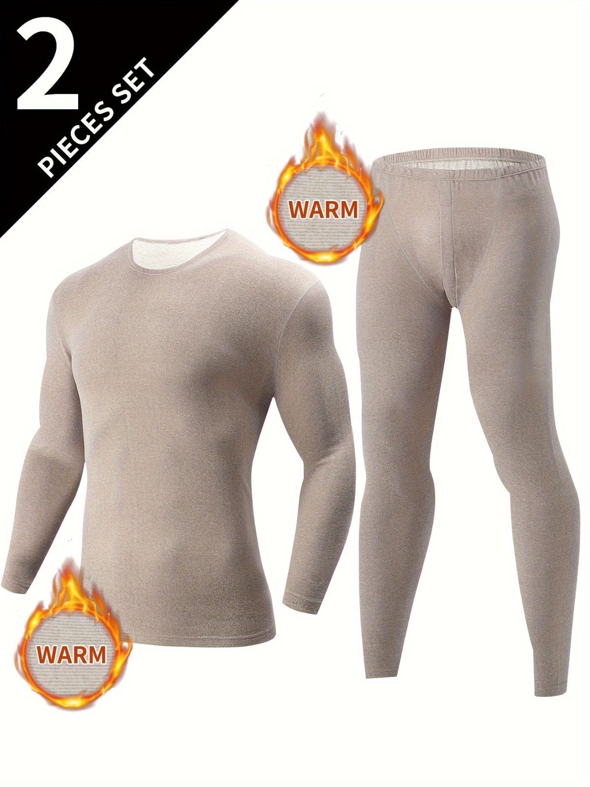 Men's Thermal Underwear Set 2-Piece Long Sleeve Top & High-Waist Pants - Beige - Size S(AU S/EU46) โ image 6