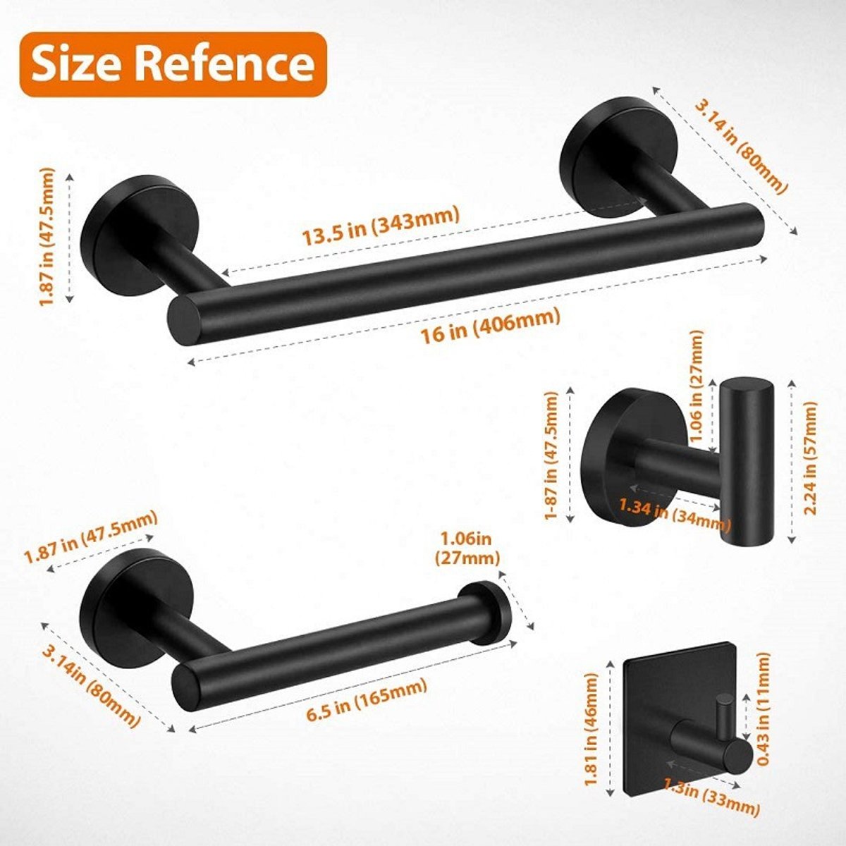 5-piece Towel Rail Set – 304 Stainless Steel, Black, Bathroom — image 3