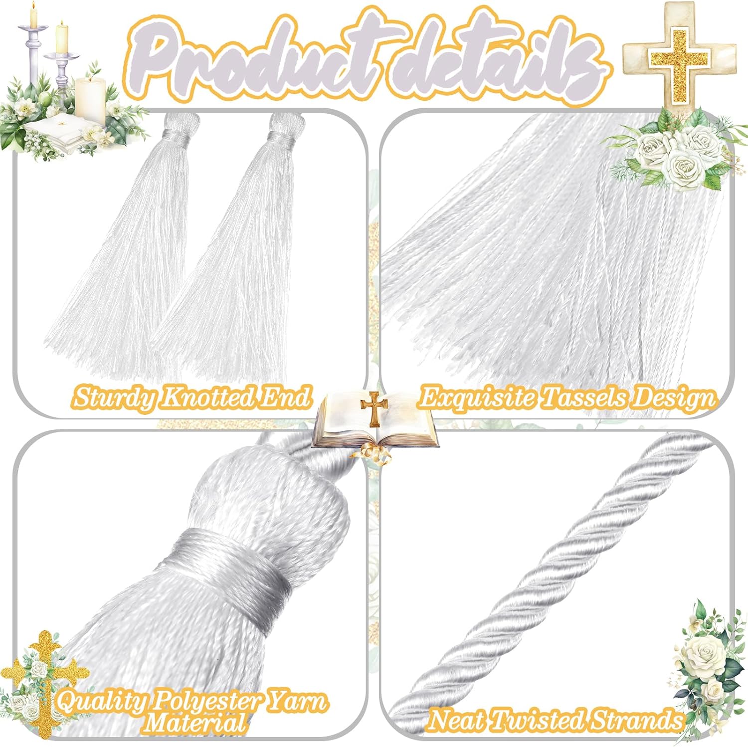 153 Inch Cincture Clergy Rope with Tassels Monks Religious Rites Celebrating Masses Alba Robes Vestments Ceremonial Decor of Christian Denominations for Priest — image 3