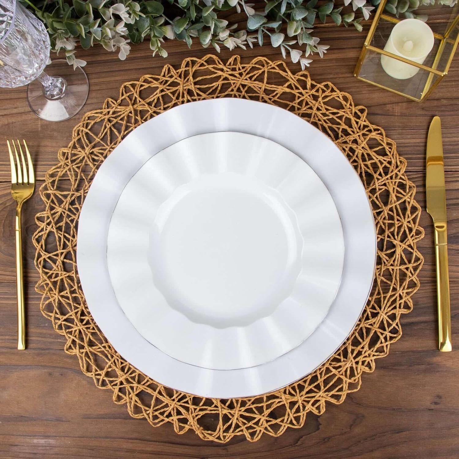 Efavormart 6 Pack 15" Natural Metallic String Round Placemats for Wedding Events Birthday Party — image 2