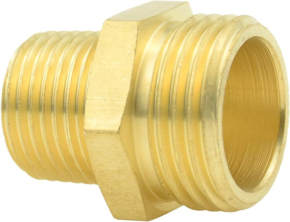 3/4" GHT Male x 1/2" NPT Male Brass Pipe Fittings Hex Nipple Adapter(Pack of 2) — image 3