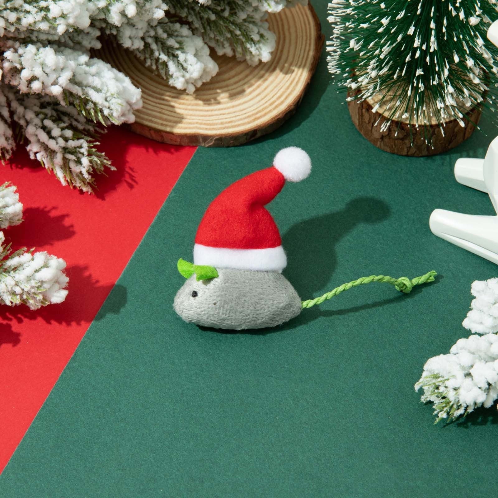 Catnip Toys Interactive Toy Christmas Hat Costume Plush Mouse Shaped Cat Toys for Cat Kitten Indoor A โ image 2