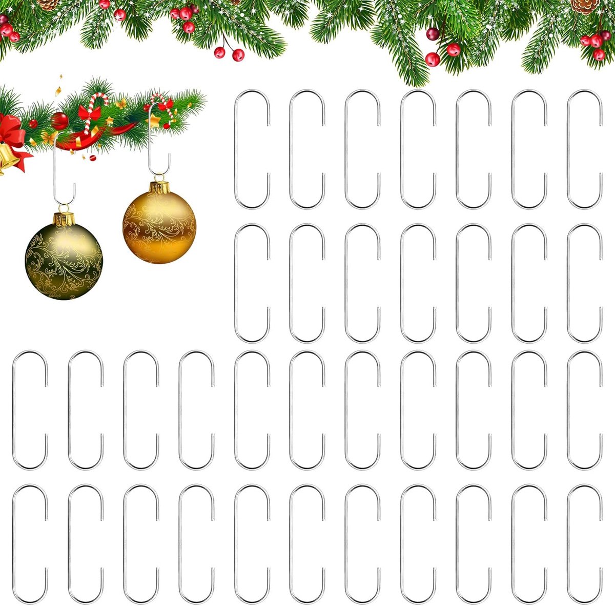 100 pieces Christmas decoration hooks - ornament hangers, Christmas hooks for ornaments - small metal wire ornament hooks hangers anchors - for Christmas tree