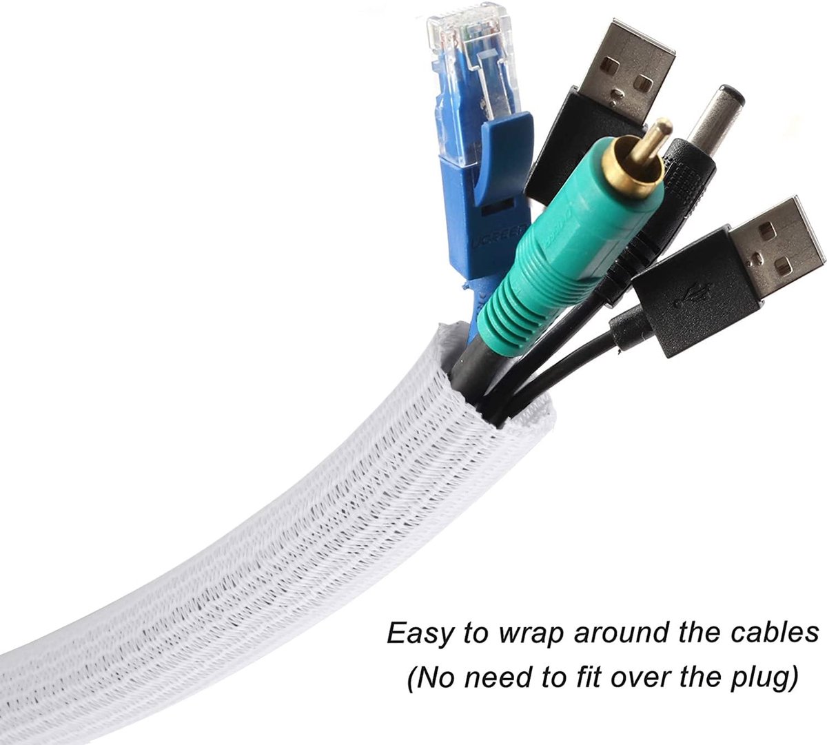 Cable Sleeve - 2m - Diameter 19MM - Cable Management - Braided Cable Sheathing - Cable Protector - Stretchable - Cuttable - PET - White - For TV / Computer / — image 5
