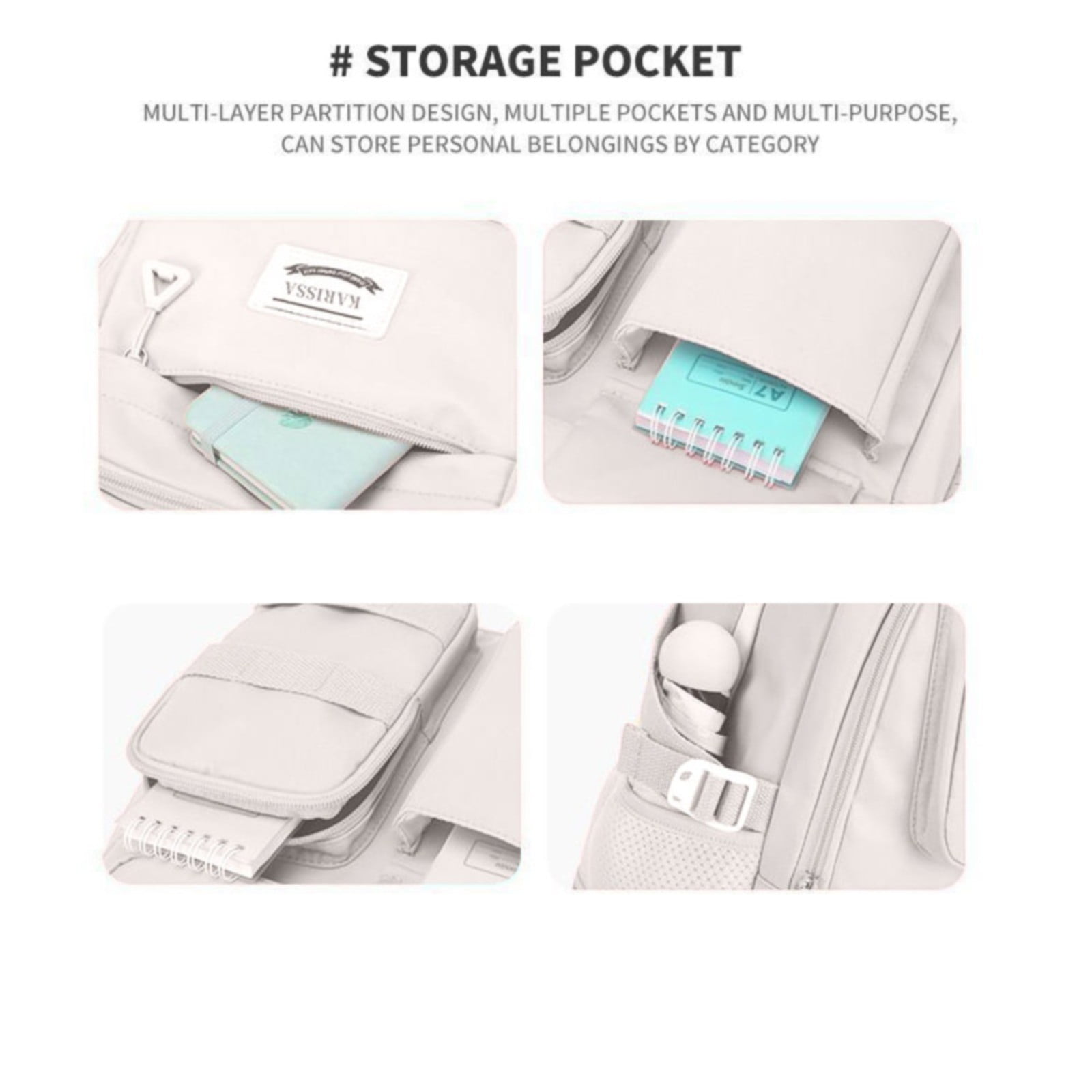 Back to College school bag 17" Travel Backpack Carry on Laptop Backpack Overnight Bag Casual Daypack for Women Men White — image 4