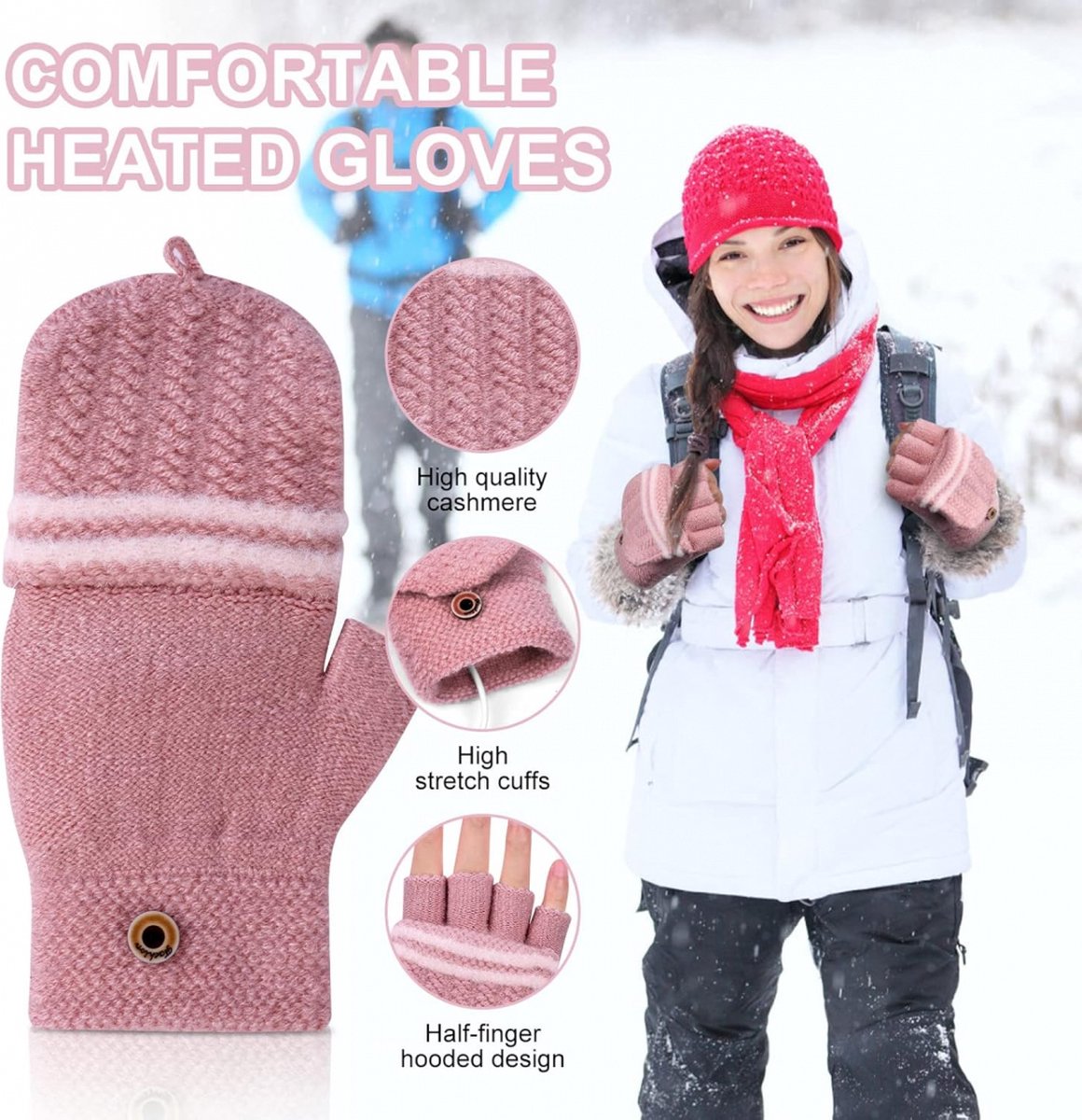 Heated Gloves - USB Heated Mittens - Heated Gloves - Electric Winter Gloves - Knitted Heated Gloves - Waterproof - Windproof - USB Rechargeable - Electrically — image 3