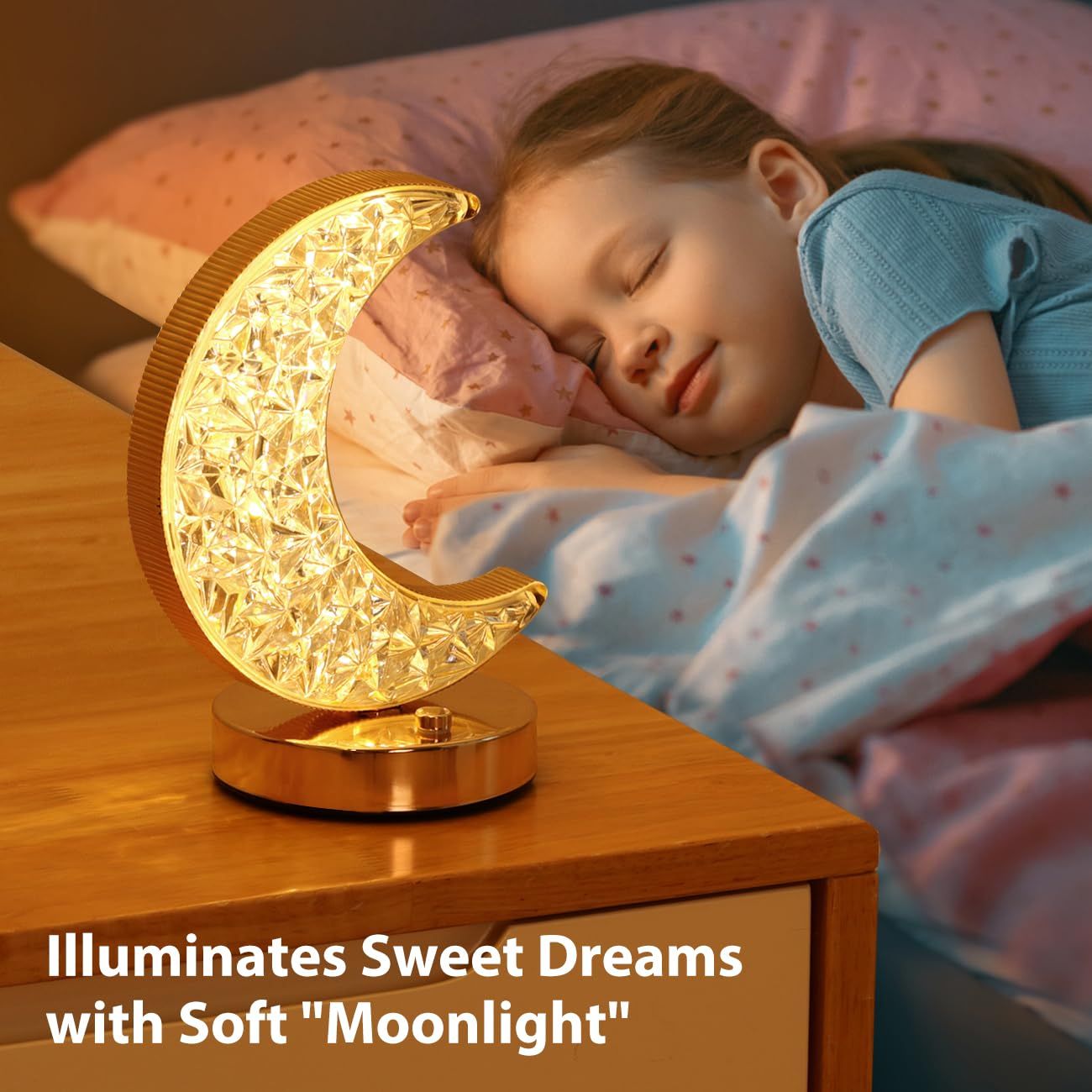 Crescent Moon Table Lamp, Stepless Dimmable Touch Lamp with 3 Colors, Rechargeable Night Light with USB Port — image 2