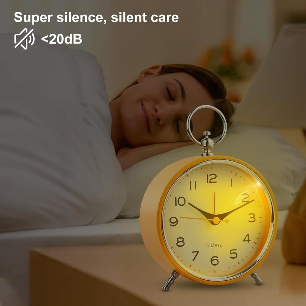 Silent Analog Alarm Clock with Snooze Button, Retro Design and Lighting, 16x11 cm, Orange — image 5