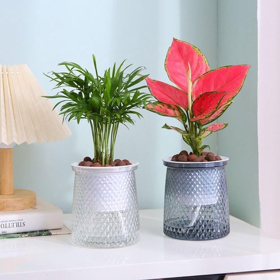 Flower pots - Plastic flower pots - sustainable garden supplies - hydroponic flower pots - visible water level - With absorbent cotton rope - Ø 10 x H 12 cm — image 3