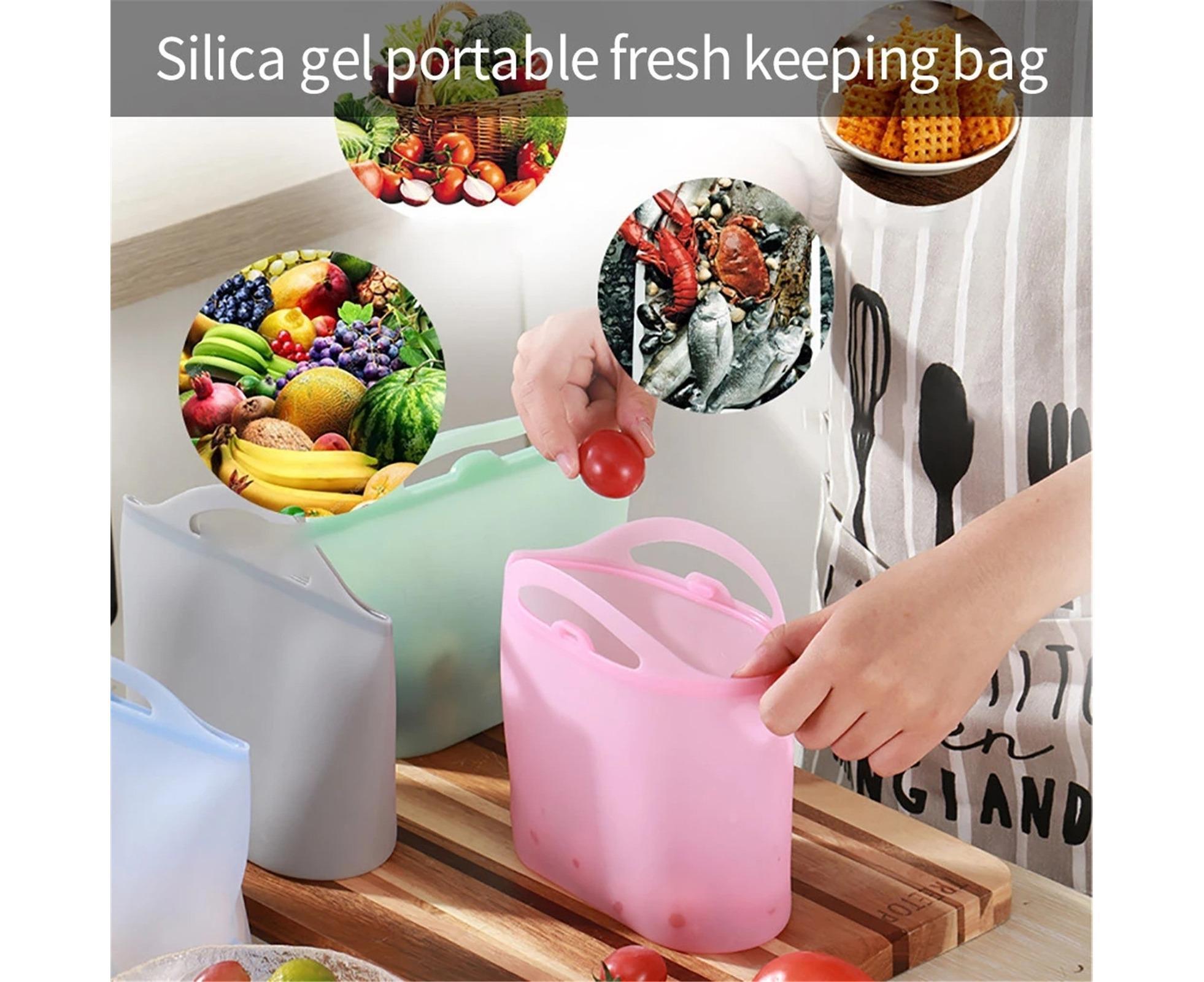 Reusable Eco-friendly Silicone Fridge Food Organizer Sealing Storage Pouch Bag-Pink 1500ML โ image 6