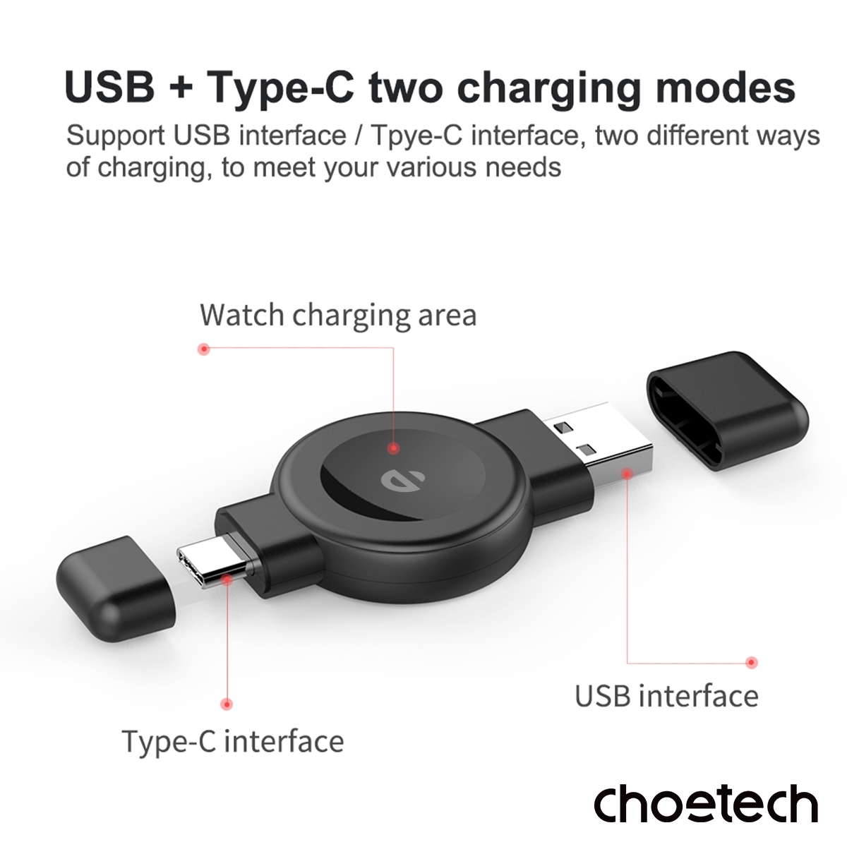 CHOETECH T606-F USB-A +USB-C Magnetic Charger for Samsung & Apple Watch โ image 4