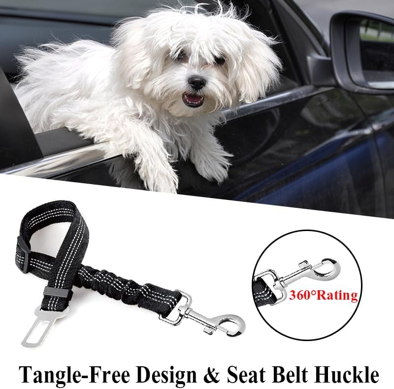 Dog Seat Belts for Car, 2 Pcs Dog Tether with Elastic Bungee Buffer, Adjustable Dog Car Seatbelts and Strong Leash Leads Accessories for Dogs Cats Pets, Black — image 4