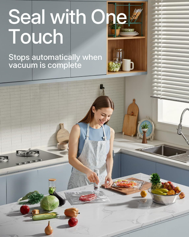 Portable Handheld Vacuum Sealer - Wireless Rechargeable Food Saver Pump - Compact Electric Kitchen Gadget for Meal Prep & Sous Vide - White โ image 5