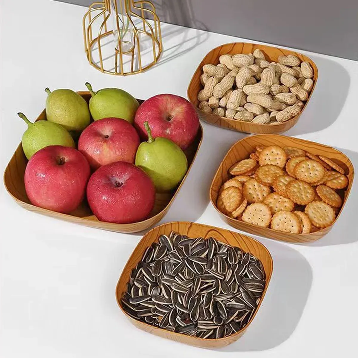 Snack Serving Tray Set Wood Grain Organiser Platter with Base Multi Compartment โ image 4