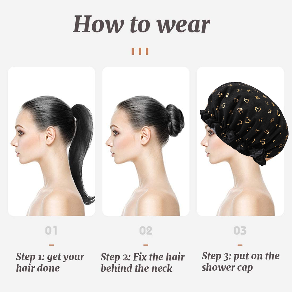 Shower Caps, 3-pack for women, waterproof and double layered โ image 4