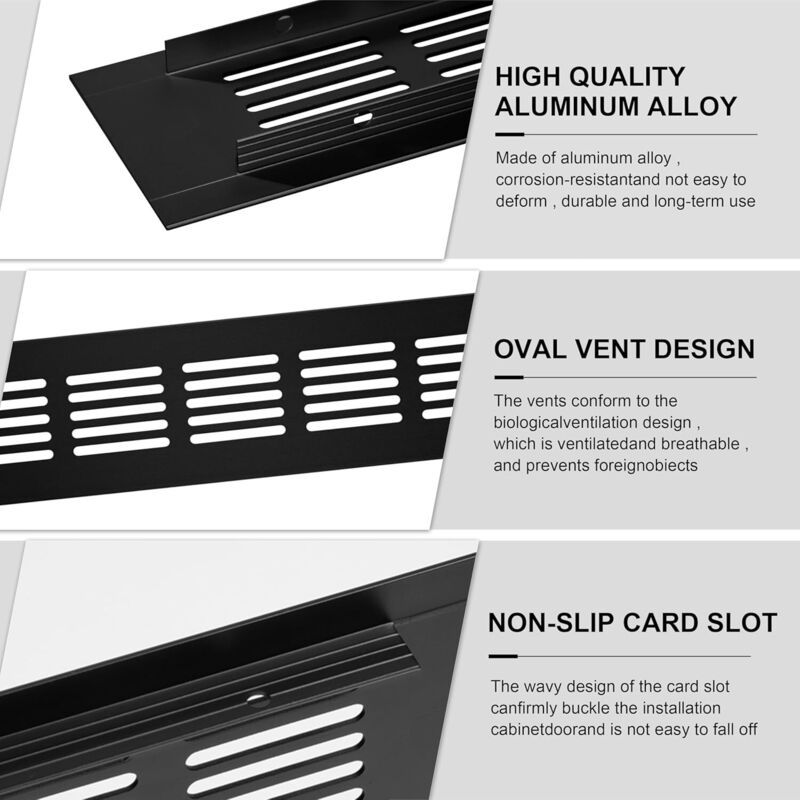 2 Pcs Mesh of Aeration in Aluminum of Ventilation Rectangulaire with Screws for the of Placards and of Chambres Black, 30x5cm — image 2