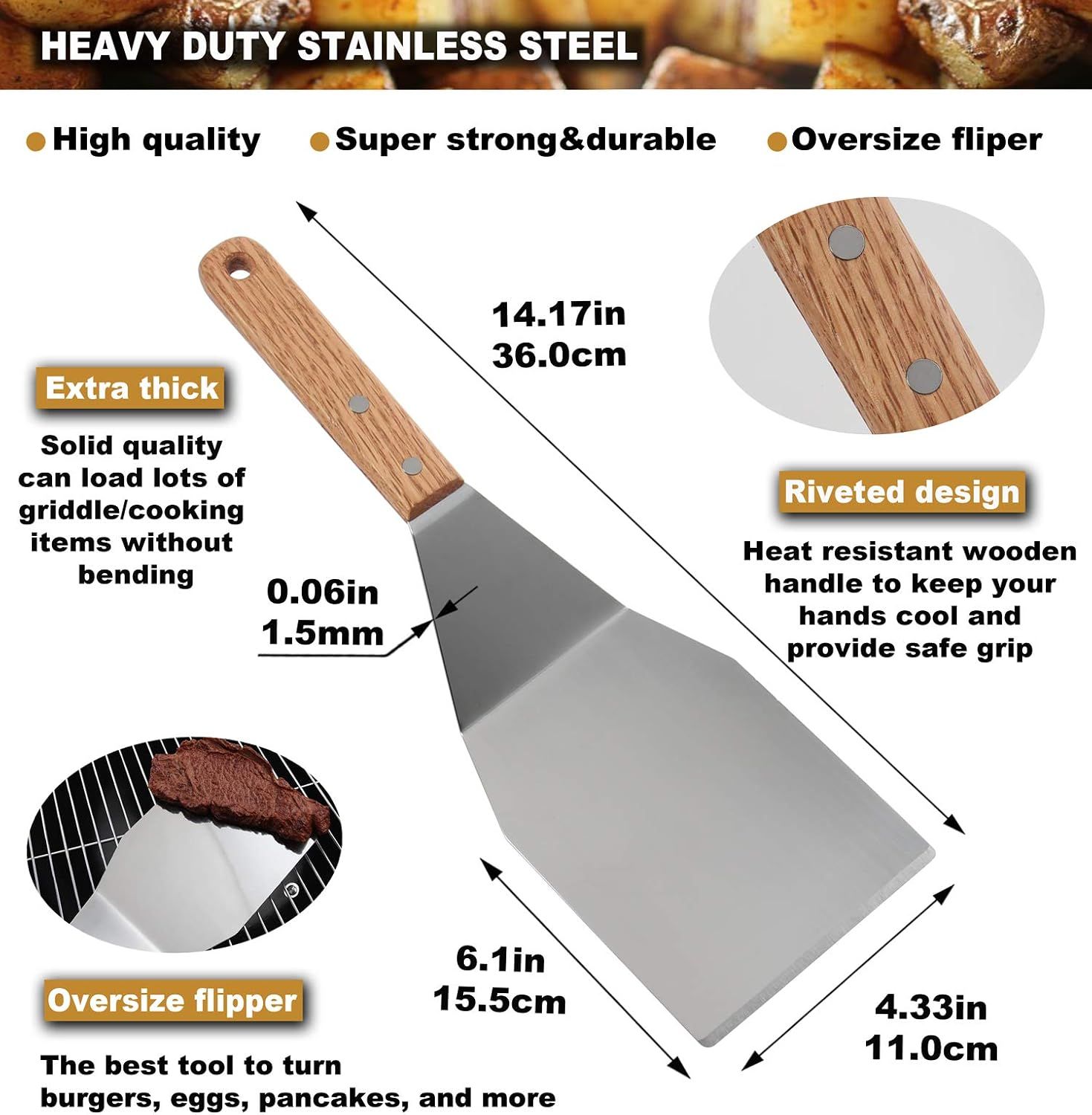 8pcs Professional Griddle Accessories Kit - Heavy Duty Stainless Steel Grill Spatula Set for Grill Griddle Hibachi Flat Top Outdoor Cooking - Great Grill Gift — image 3