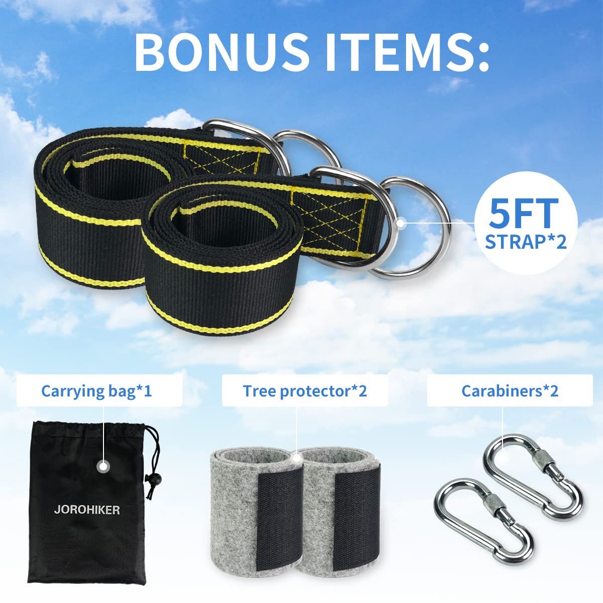 Hanging Straps Kit -5ftx2 Hammock Straps with 2 Heavy Duty Locking Carabiners and 2 Tree Protectors, Polyester Straps Perfect — image 3