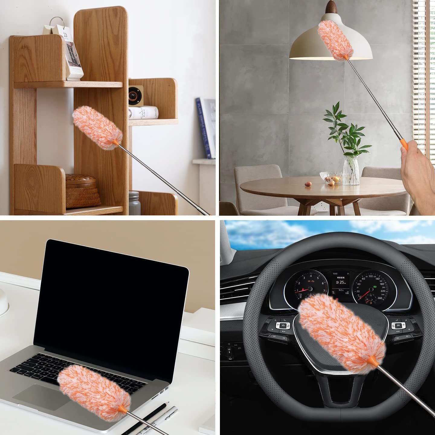 4 Pcs Small Washable Microfiber Feather Duster with Extendable Pole and Bendable Head, Microfibre Cleaning Tool Extendable — image 3
