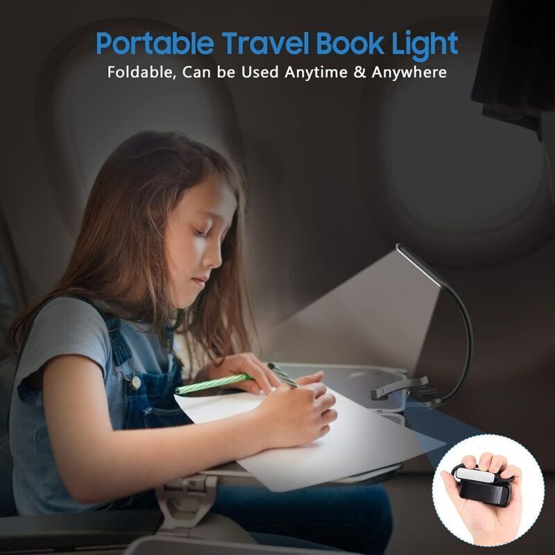 Rechargeable Reading Light, 9 LED Clip-on Reading Lamp, Stepless Dimming and 3 Eye Protection Modes, Cold and Warm White, 360 Degree Flexible Neck — image 2