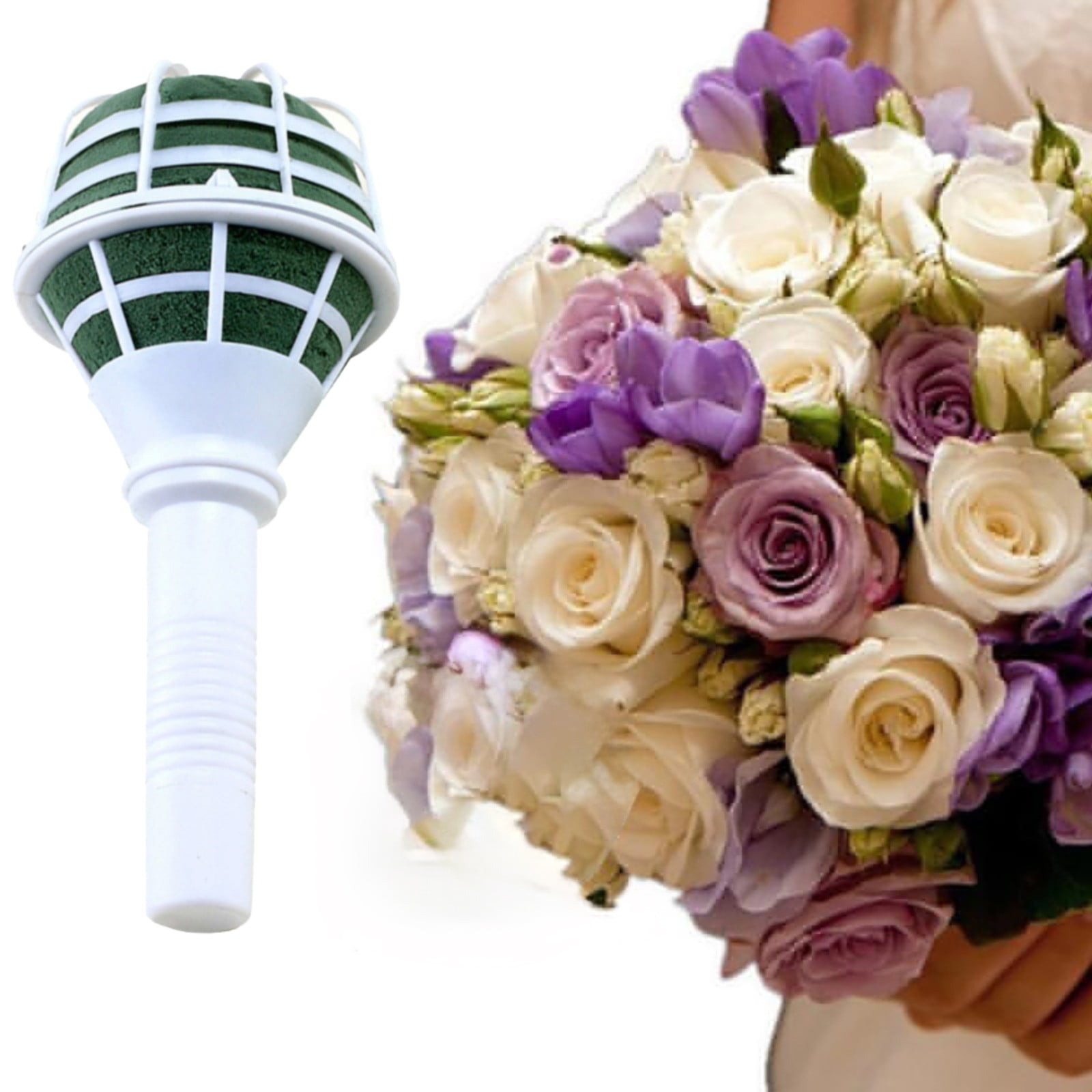 1 Piece Bouquet Holder, DIY Wedding Foam Floral Handle for Fresh and Artificial Bouquets, Bridal Decoration, White, 3.34 × 7.08 inches