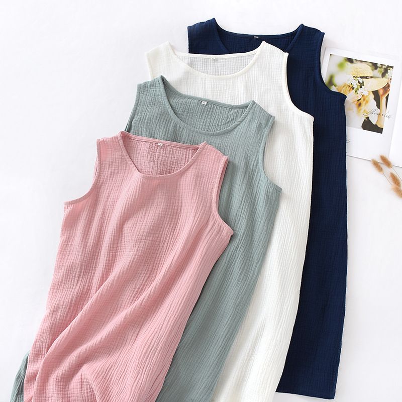 Women Cotton Sleeveless Nightgown Mid Skirt Summer Green XL โ image 4