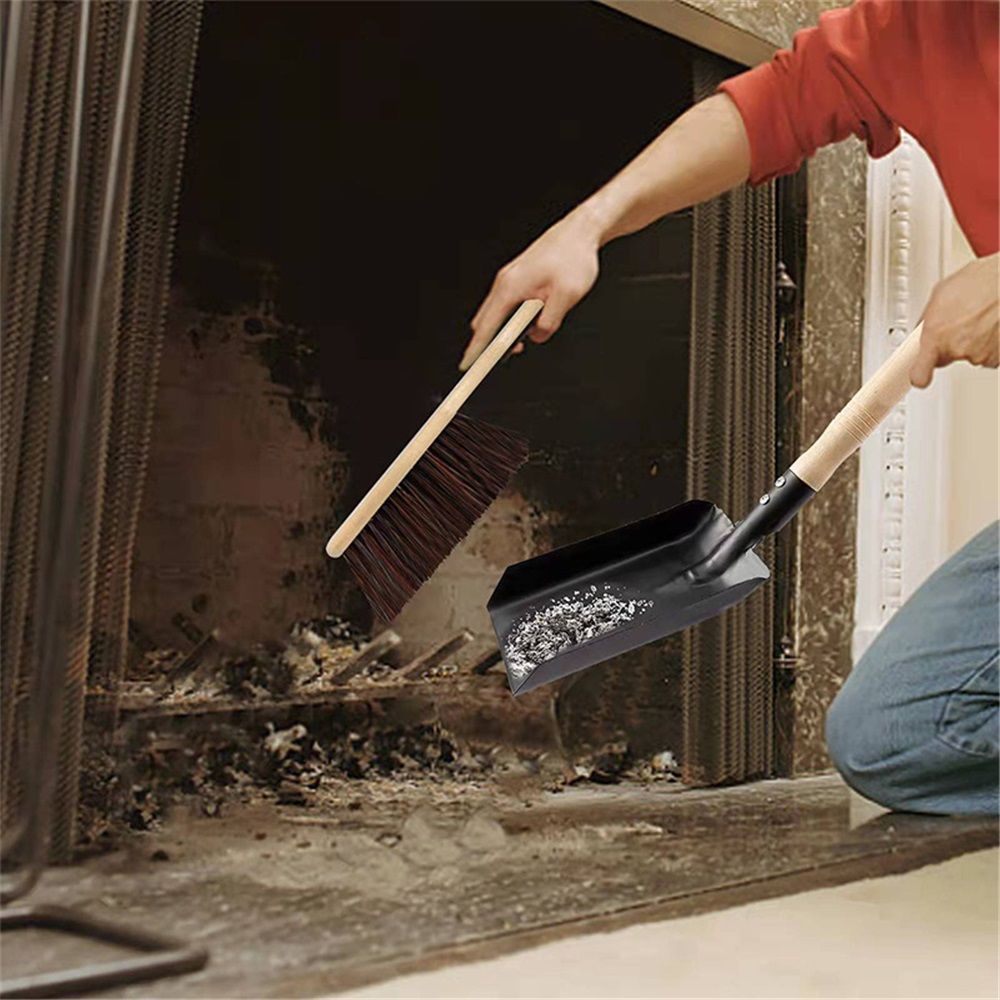 Coal Shovel and Hearth Brush Set Made of Natural Wood and Bristles, Hearth Tidy Set, Fireplace Shovel and Brush, Fireplace Tool Set, Metal Brush Pan Set โ image 4