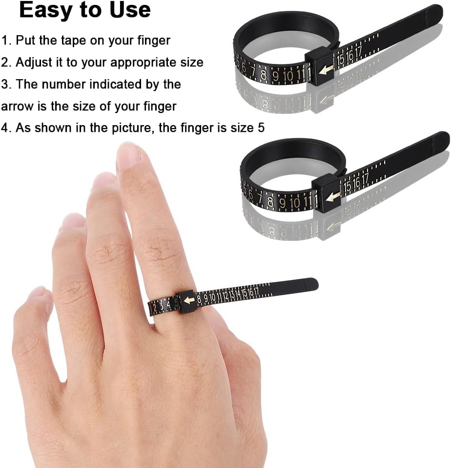 Ring Size Measuring Tool Includes Plastic Ring Sizer Mandrel Stick, Finger Sizing Ring Guage Measurer and 2 Pcs Finger Measure Tape for Women Men Jewelry — image 6