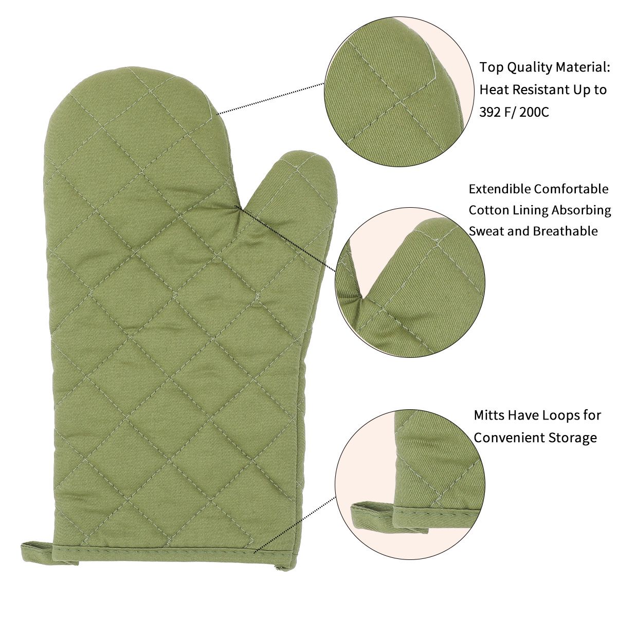 Oven Mitts and Pot Holders 4 pcs Set,High Heat Resistant 500 Degree Extra Thicken Long Kitchen Cotton Oven Glove for Cooking (11.8 Inch,Green) โ image 5