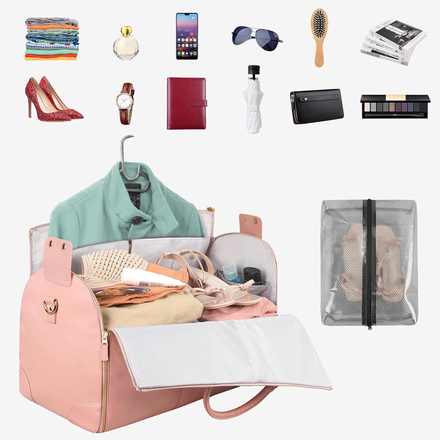 Carry On Garment Bag, Large PU Leather Duffle Bag for Women, Waterproof Garment Bags for Travel with Shoe Pouch โ image 4