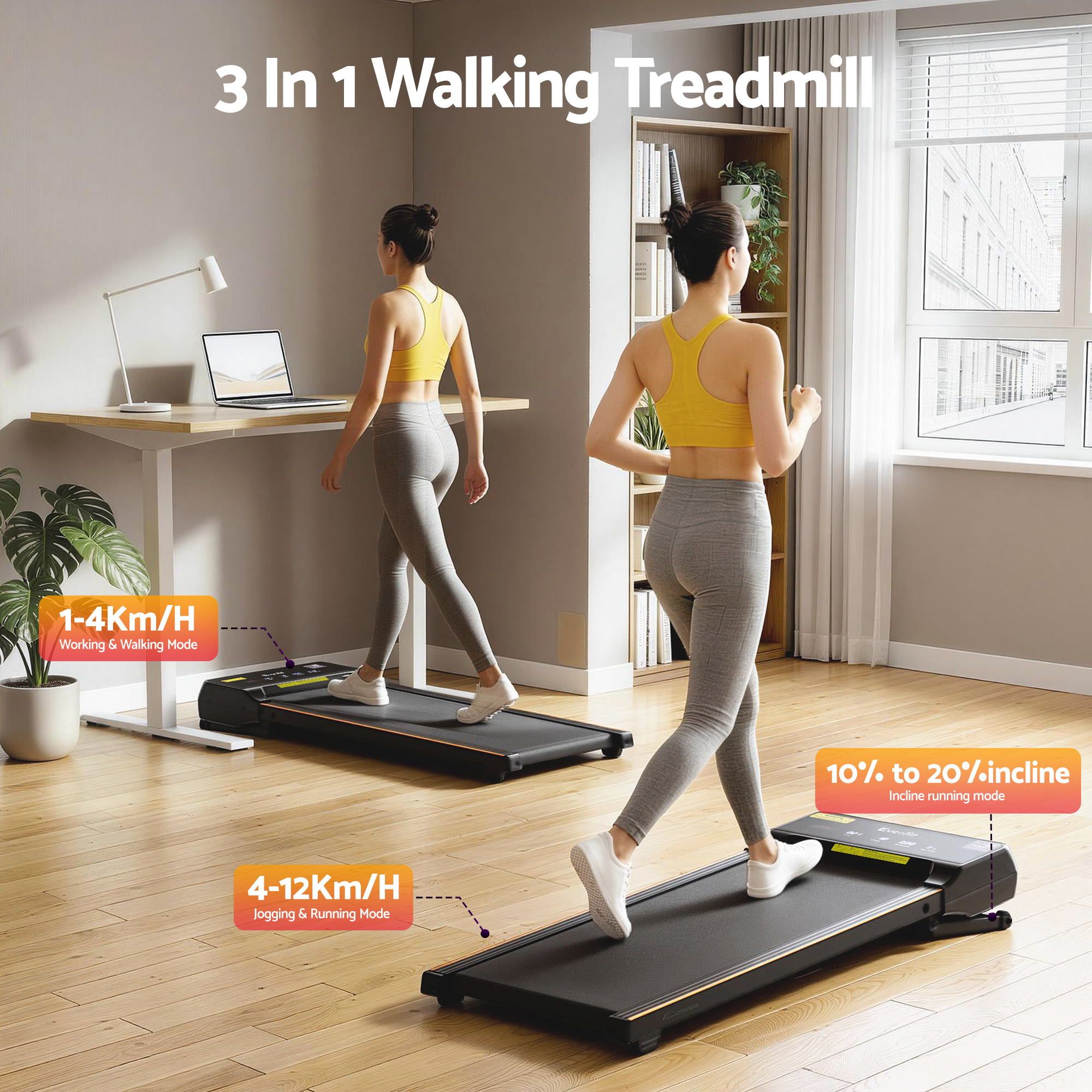 Everfit 3 in 1 Walking Pad Treadmill 20% Auto Incline Under Desk Treadmills for Home Gym With 40cm Wide Belt โ image 3