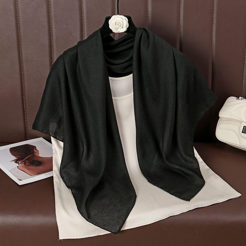 Black 90 × 90cm Women Solid Colour Square Scarf - Lightweight Polyester Head Scarf and Shawl Wrap, Soft Casual Neck Scarf for Travel, Hair Styling and Everyday